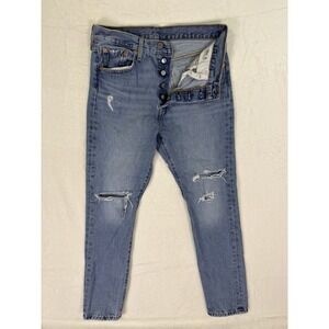 Levis Jeans Womens 29x28 Blue Light Wash 501 S XX Button Fly Skinny Distressed